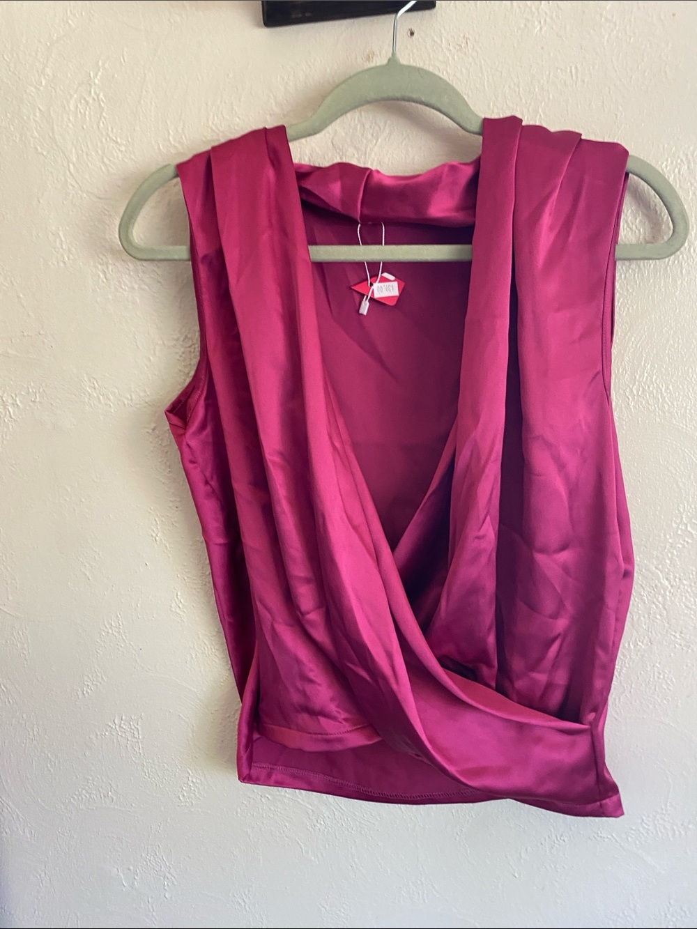 Sleeveless Draped V-Neck Top in Magenta